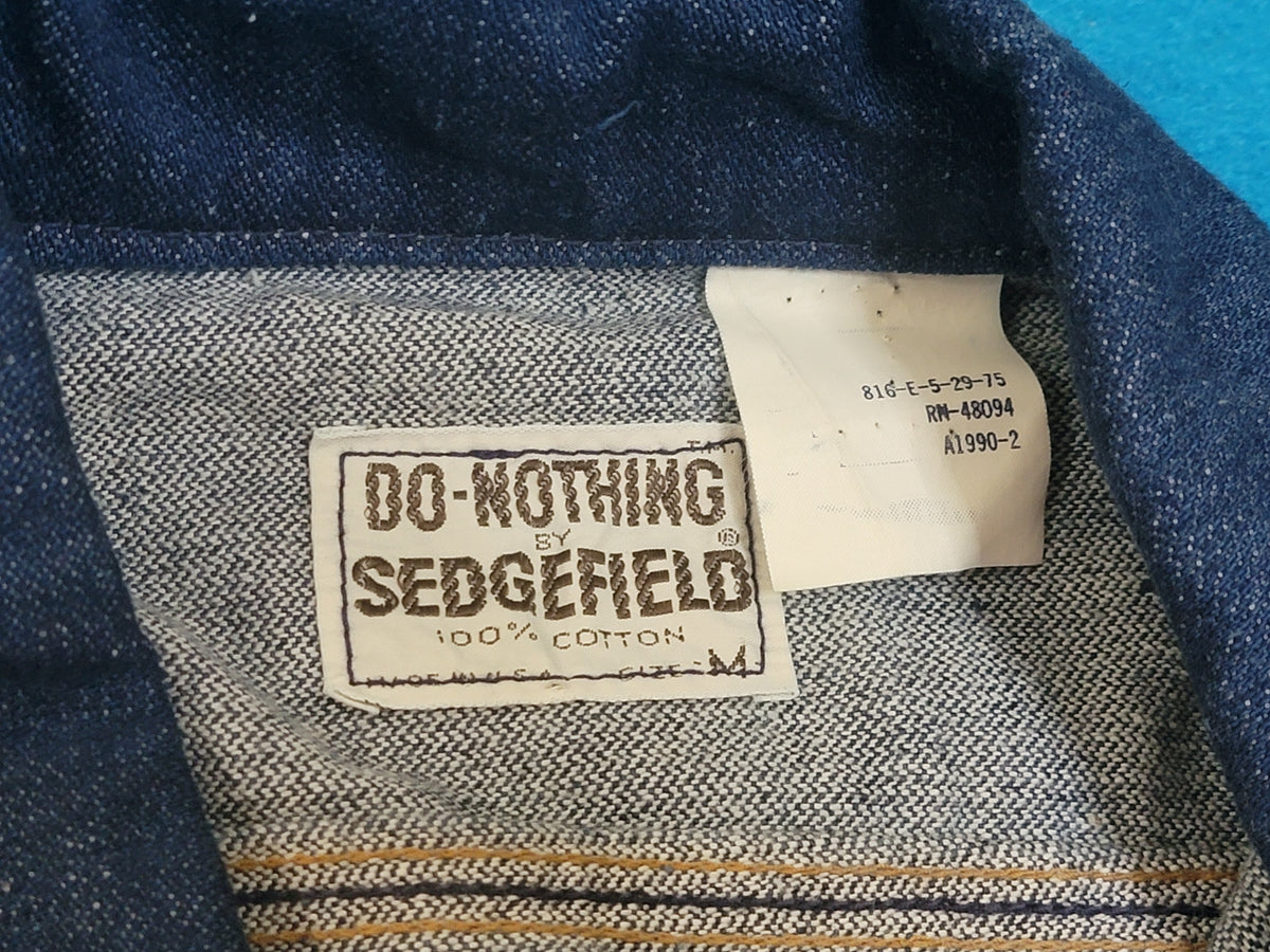 Sedgefield Do Nothing Copper Button 1970s Western Dark Wash Vintage Trucker Denim Jean Jacket 1975