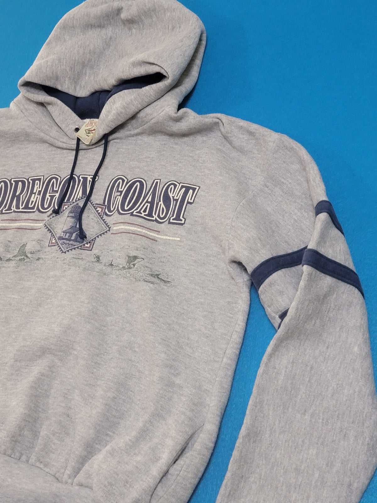 Oregon Coast Striped Vintage Hoodie Sweatshirt Made In USA 1980's Tourist