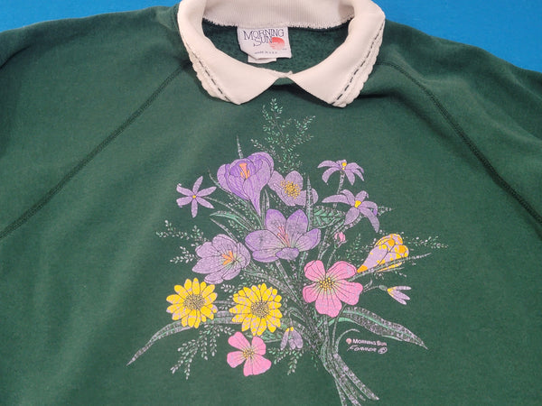 Morning Sun Vintage 80's Spring Floral Forrer USA Made Grandma's Crewneck Sweatshirt
