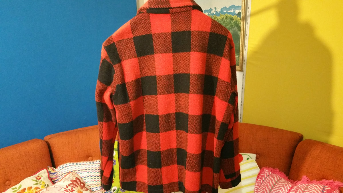 Red Checkered Brent Wool Hunting Jacket w/ Zipper Vintage 1970's