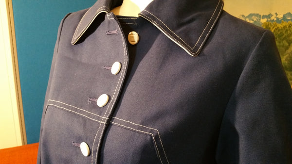 Vintage Outer Banks by Jerold Navy Blue Trench Coat 1960's Mod Rain Coat