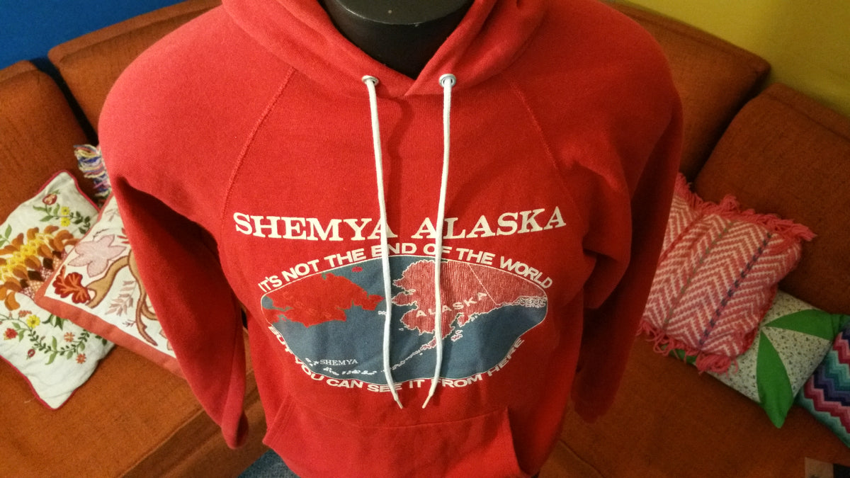 Shemya Alaska End of The World Red Hoodie Sweatshirt Made In USA 1980's