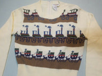 1980s Vintage Judy Starr Long Sleeve Sweater Dress Zip w Antique Train Design