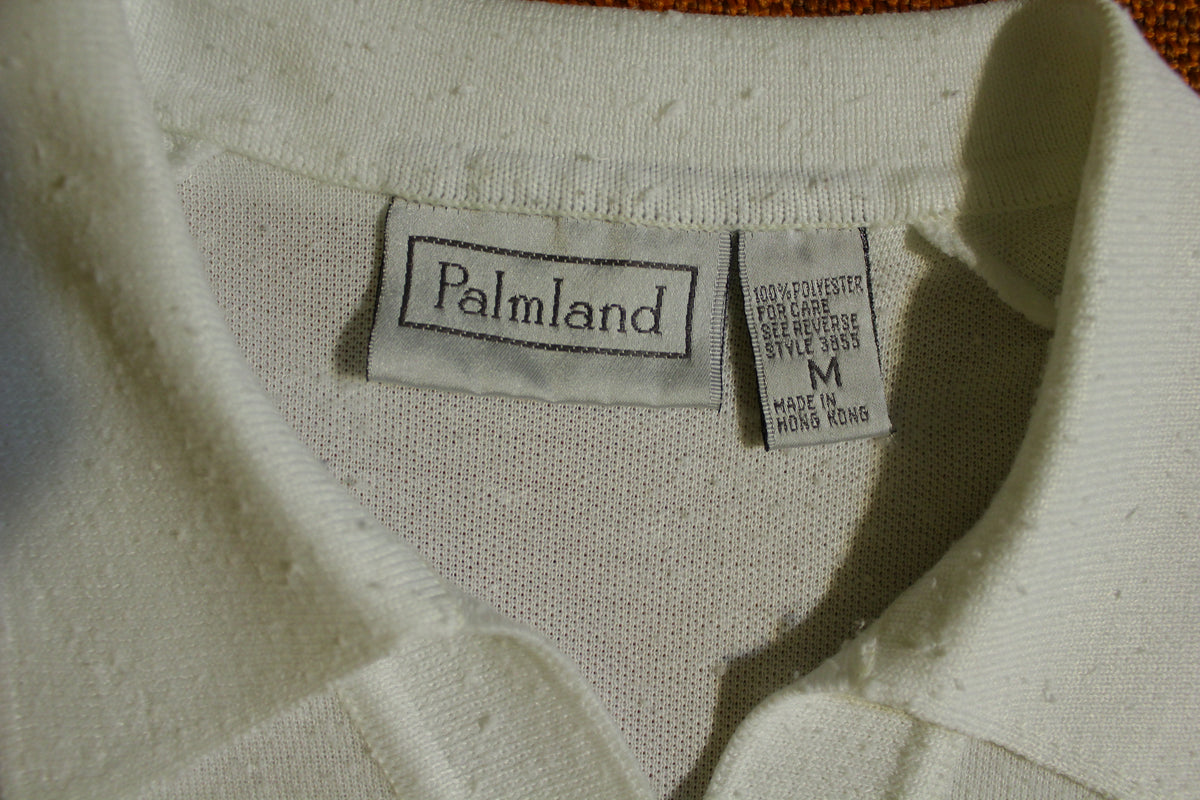 Palmland Vintage 70's Polyester Striped Short Sleeve Golf Disco Polo Shirt