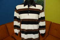 JC Penney Velour 70's Vintage Long Sleeve Striped Disco Polo Shirt