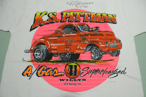 K.S. Pittman Gasser Legend '41 Willys Supercharged Autographed Vintage 1990 T-Shirt