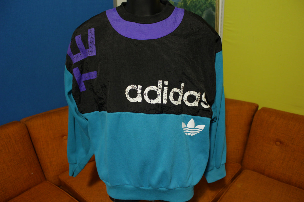 Adidas Vtg 80s 90s Spellout Colorblock Trefoil Sweatshirt –