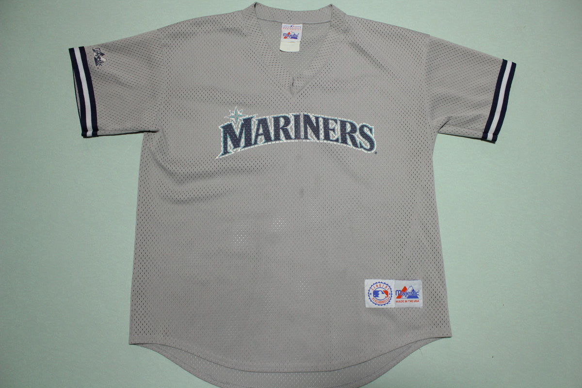 Seattle Mariners Vintage 90s Gray Mesh V-Neck Majestic Made in USA