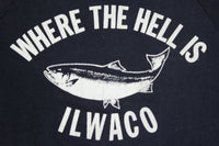 Where The Hell Is Ilwaco Rainbow Trout Vintage 80s Sportswear Crewneck Sweatshirt