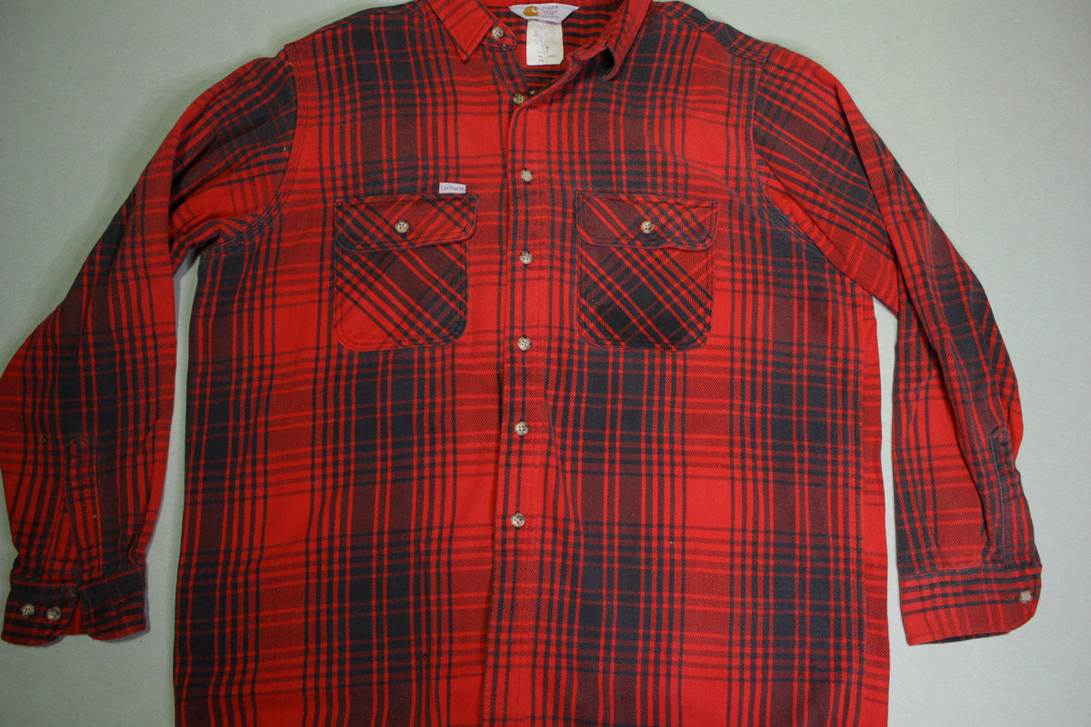 Carhartt Vintage SU171 80's 90's USA Plaid Heavy Duty Rugged Outdoor Wear Flannel Shirt