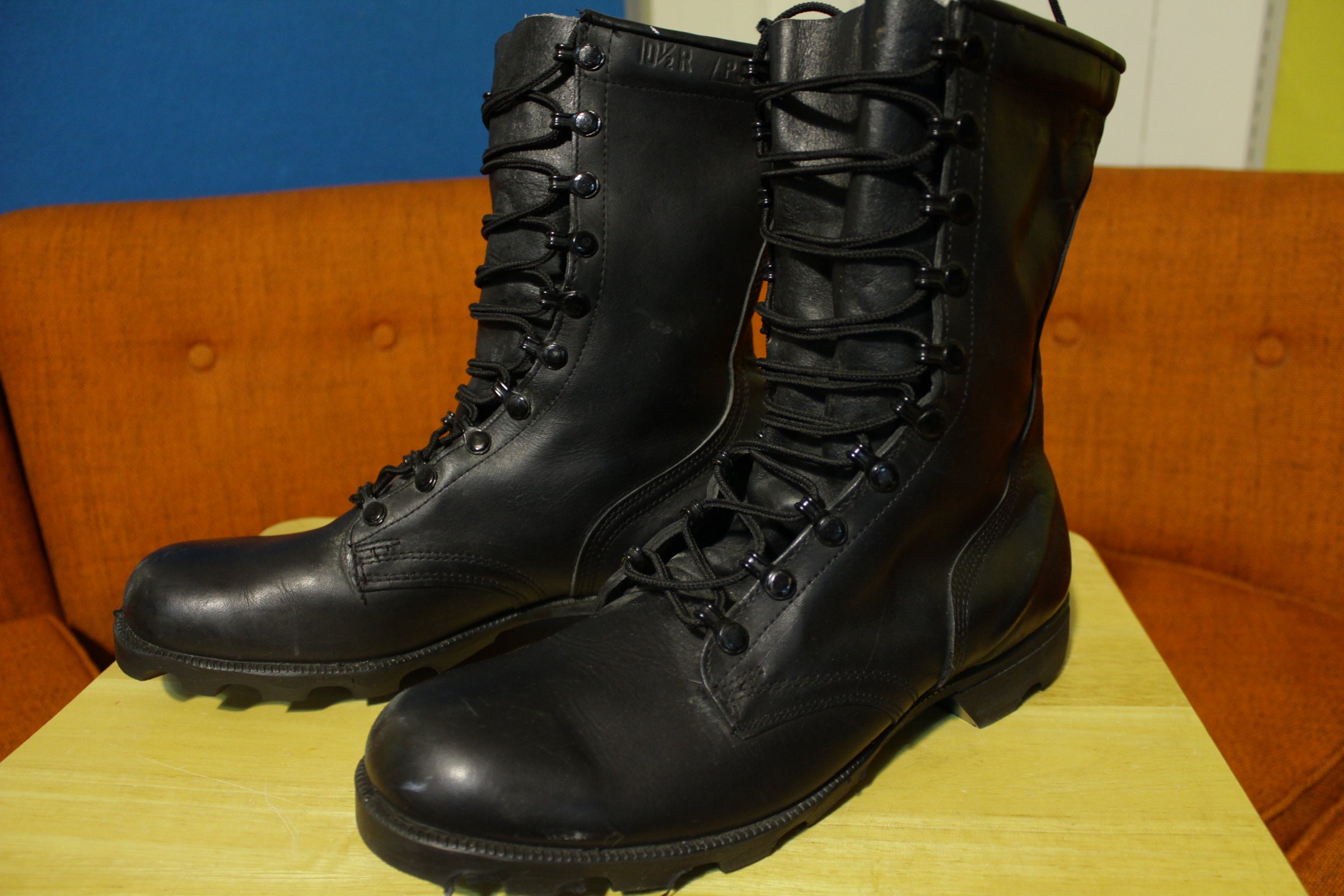 Vintage Black Leather Combat Boots 1985 Mens 10.5R Military PJ 5-85 RO ...