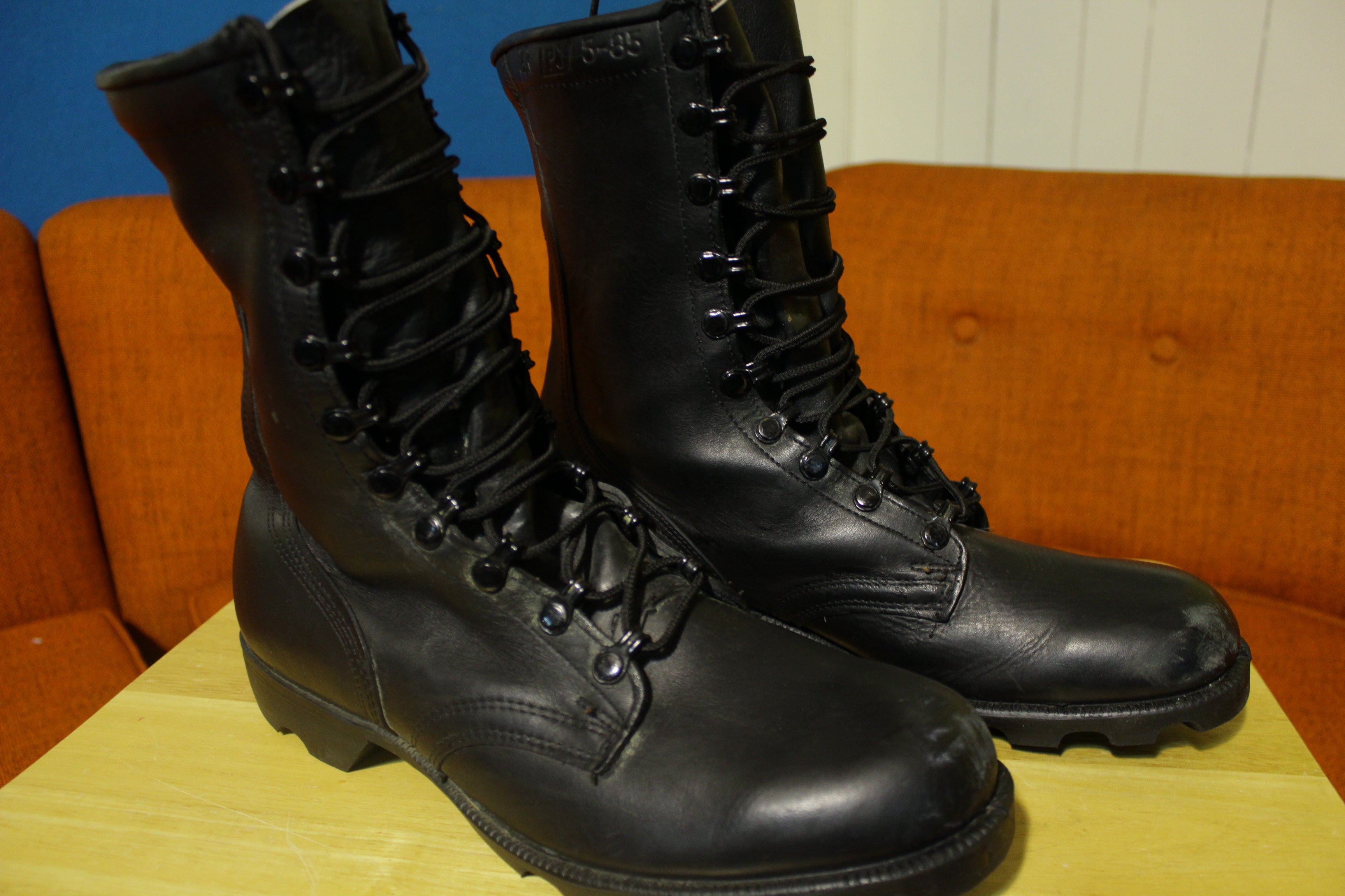 Vintage Black Leather Combat Boots 1985 Mens 10.5R Military PJ 5-85 RO ...