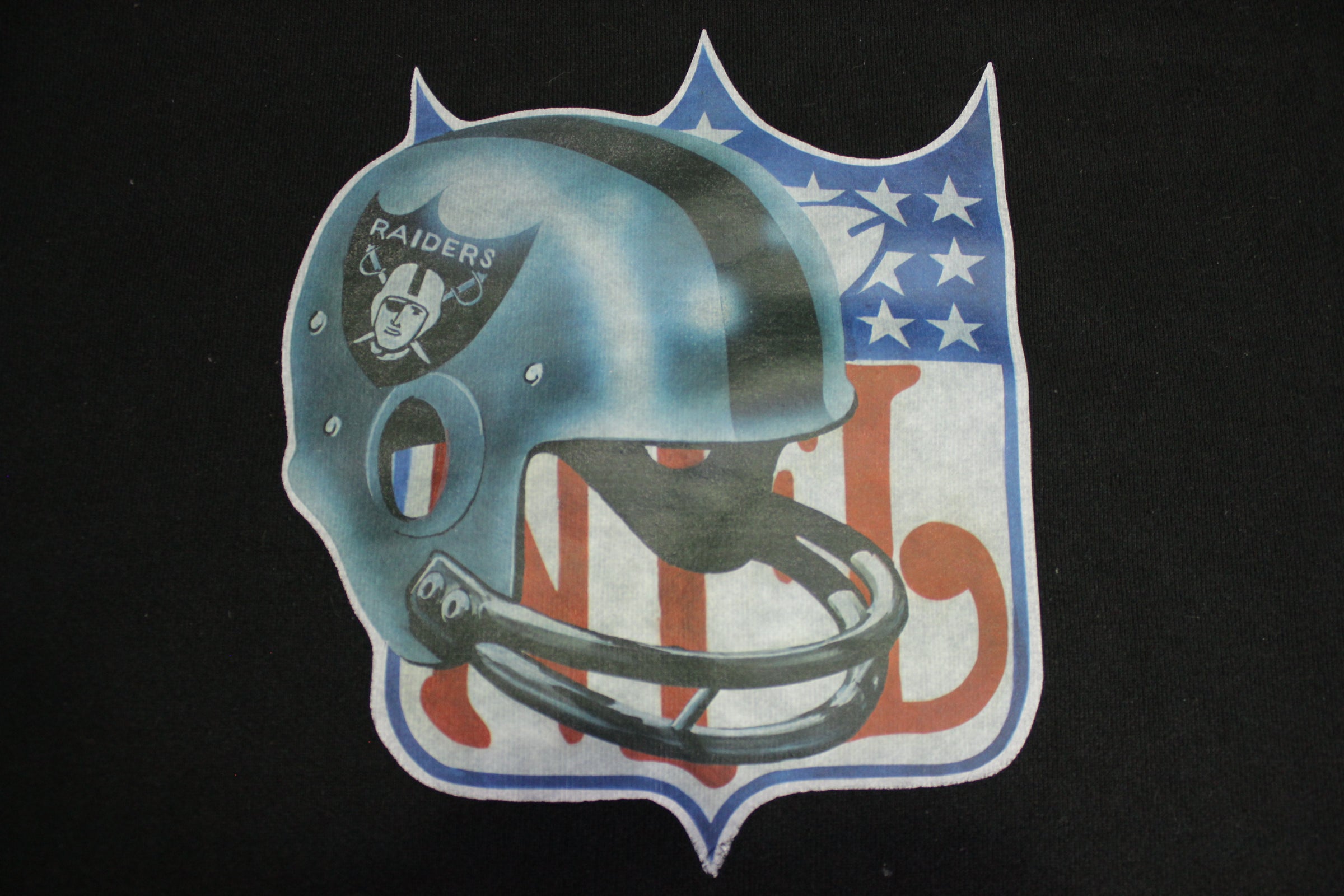 felt football helmet LA Raiders Hanes Vintage 80's 90's Made in USA Helmet NFL Logo Crewnec – The Fuzzy Felt