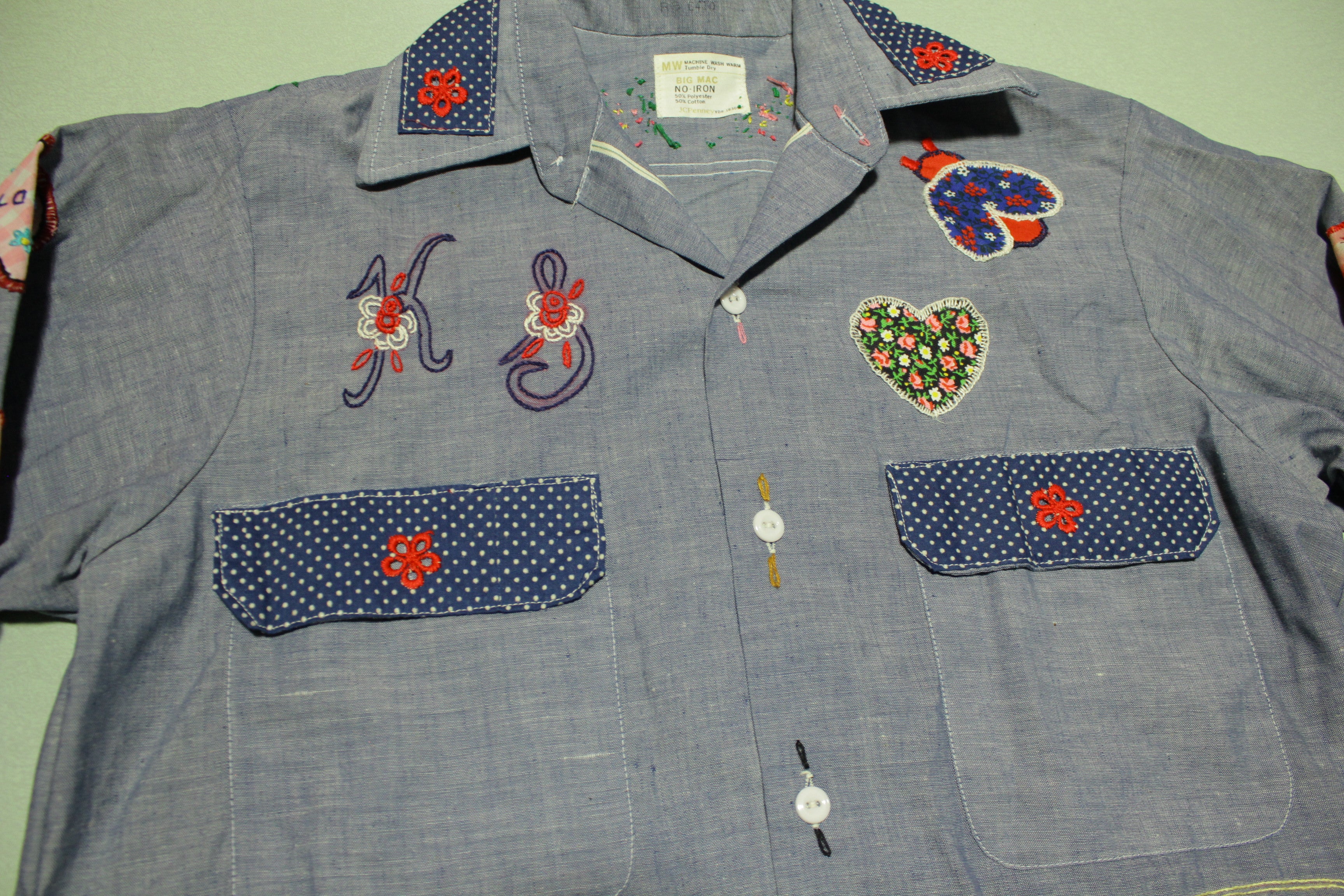 JC Penneys Big Mac Vintage 70's Chambray Embroidered Hippie Flower