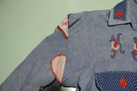 JC Penneys Big Mac Vintage 70's Chambray Embroidered Hippie Flower Patch Shirt