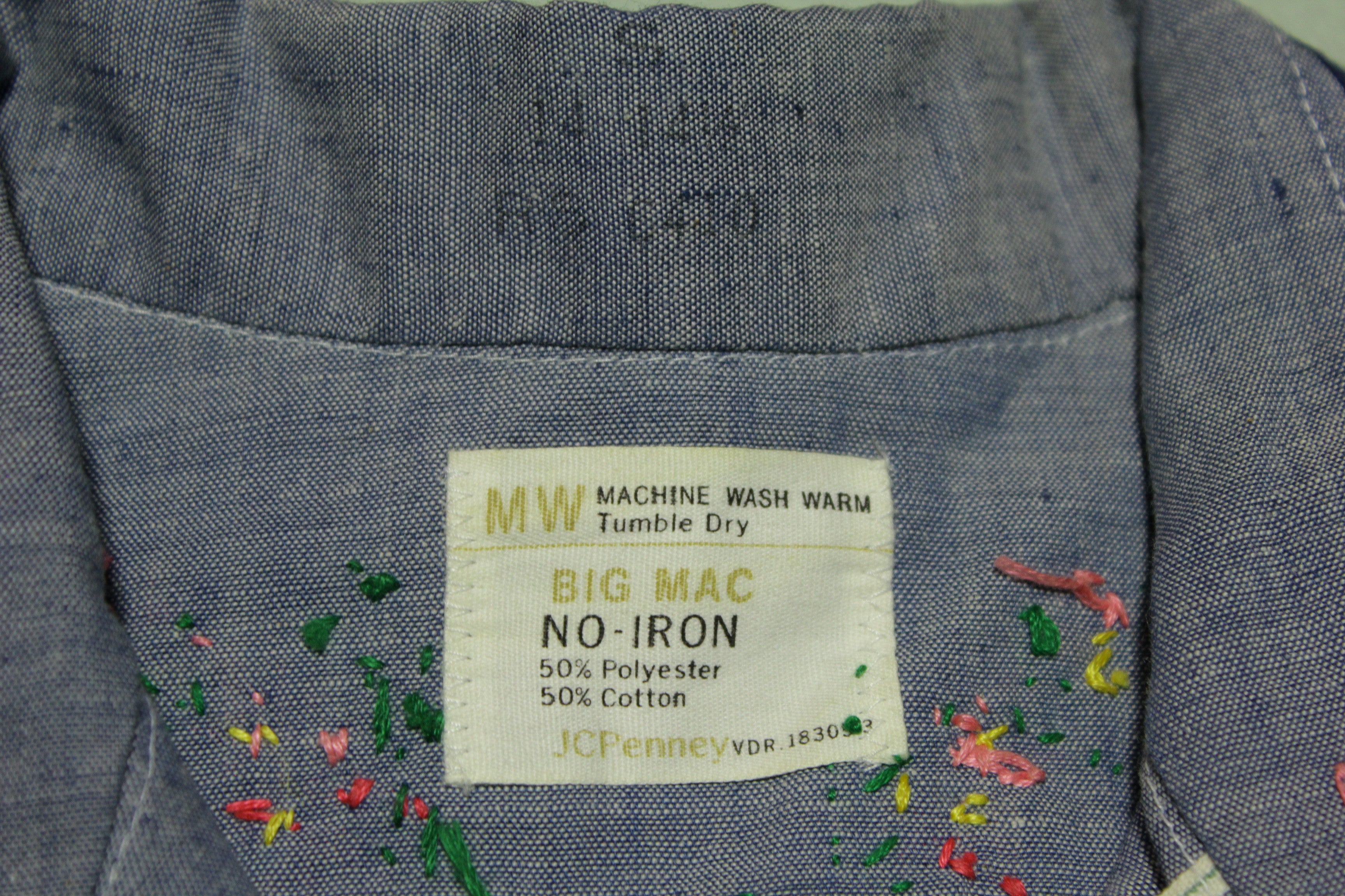 JC Penneys Big Mac Vintage 70's Chambray Embroidered Hippie Flower