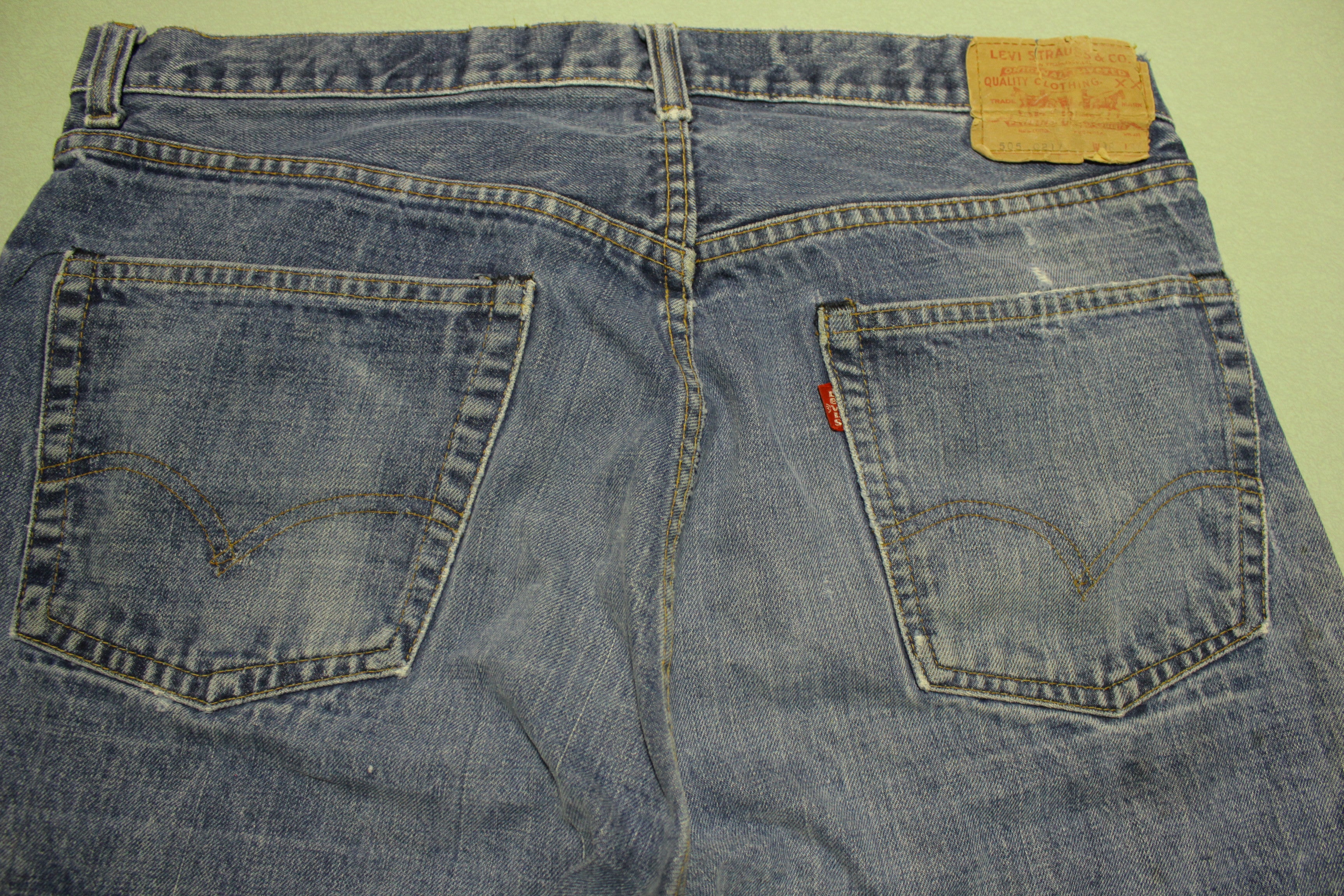 Levis 505-0217 Vintage 70s Black Bar Tack Single Stitch Talon 42 Zipper #8  Stamp Denim Jeans