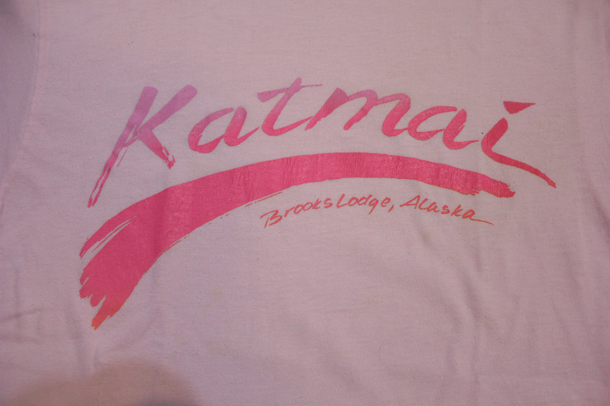 Katmai Brooks Lodge Alaska Hanes Fifty Fifty Single Stitch Vintage 80s T-Shirt Pink