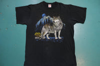 Alaska 90s Howling Wolf Moon Black T-Shirt Jerzees 100% Preshrunk Cotton