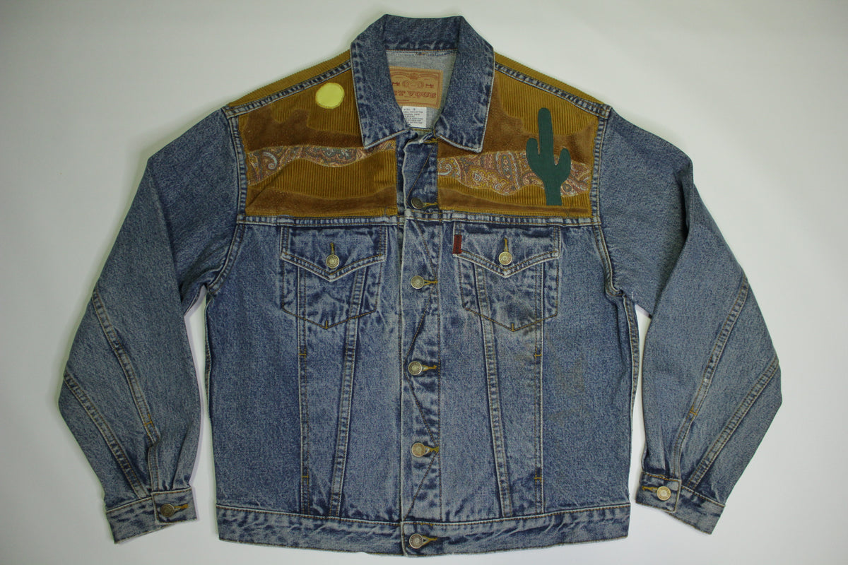 Et Vous Vintage 80's 90's Corduroy Suede Leather Western Cactus Denim Jean Jacket