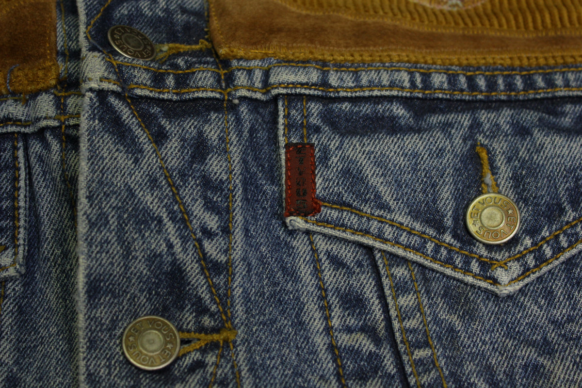 Et Vous Vintage 80's 90's Corduroy Suede Leather Western Cactus Denim Jean Jacket