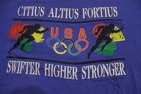 USA Olympics 1996 Atlanta Vintage 90s Swifter Higher Stronger Blue T-Shirt