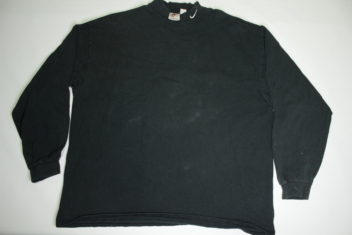 Nike Long Sleeve Mock Turtle Neck Collar Vintage 90's Made in USA Black 2XL T-Shirt