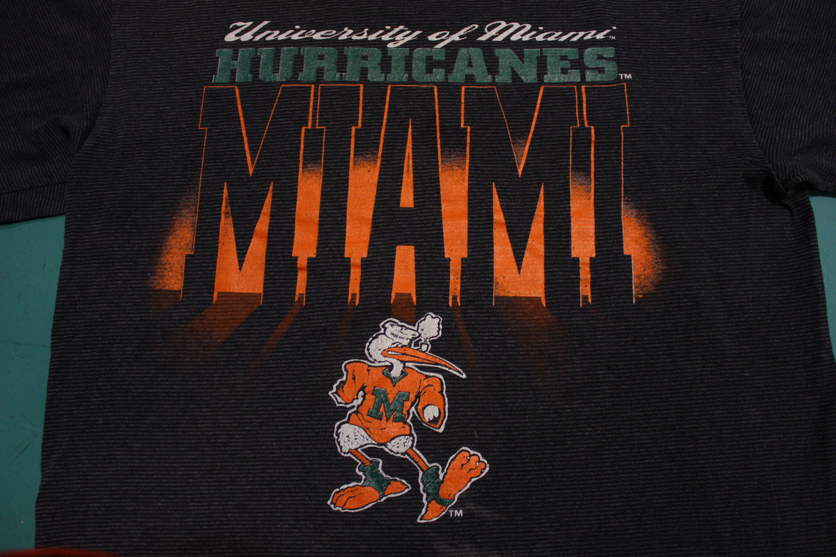 University of Miami Hurricanes Vintage 90s Striped USA Made Black T-Shirt