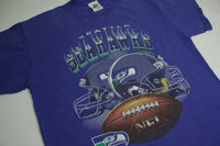 Seattle Seahawks Vintage 90's Dynasty Dual Helmet NFL Football T-Shirt