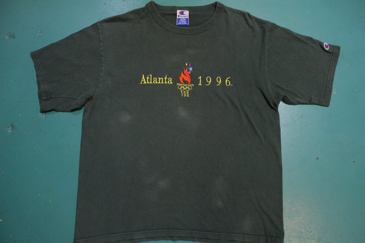 Atlanta Olympics 1996 Vintage 90s Green Champion Embroidered Patch T-Shirt