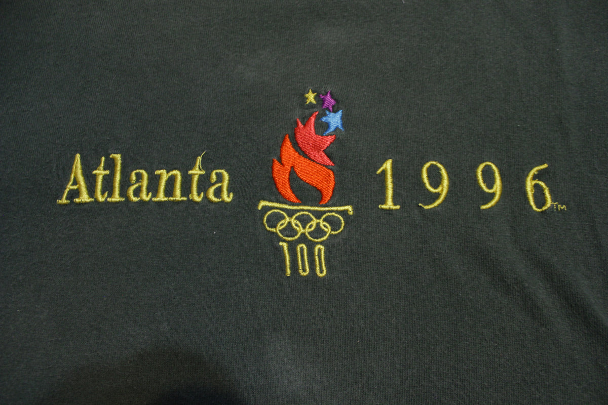 Atlanta Olympics 1996 Vintage 90s Green Champion Embroidered Patch T-Shirt
