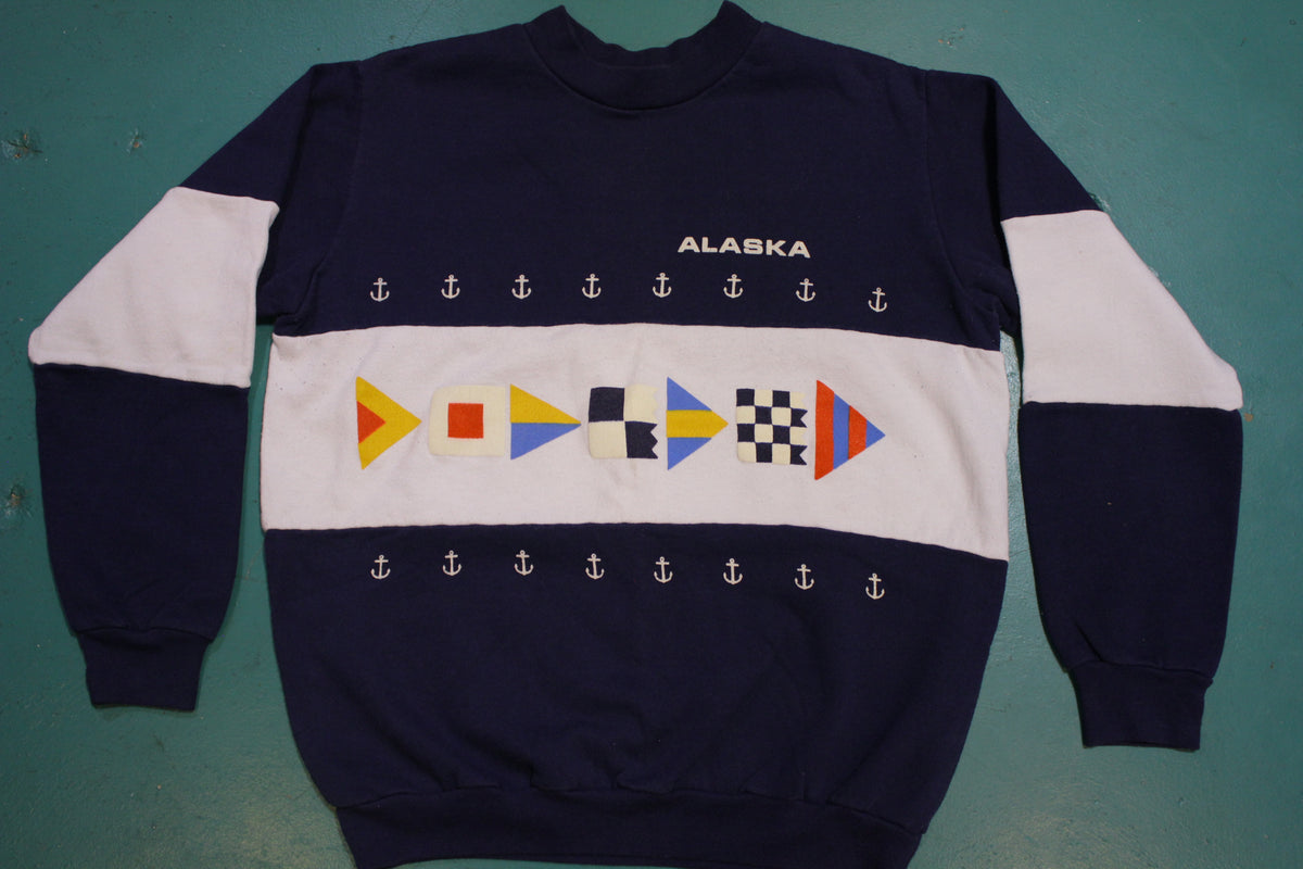 Alaska Nautical 90s Color Block Vintage Crewneck Sweatshirt