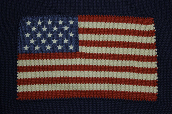 Ralph Lauren Polo Big USA Flag Navy Blue 90's Cotton Sweater