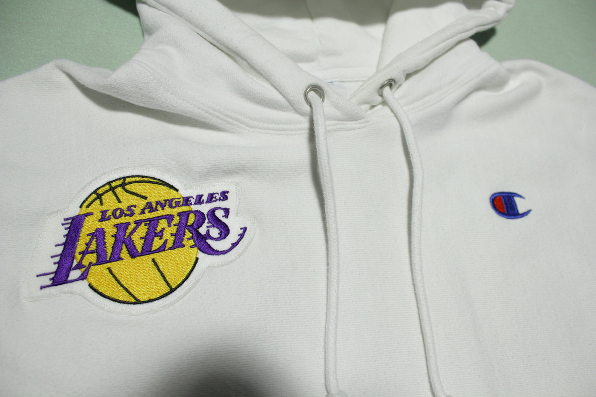 L.A. Lakers Reverse Weave Champion White Patch Embroidered Hoodie Sweatshirt