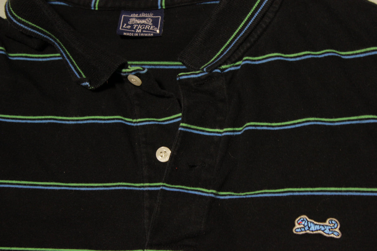 Le Tigre Vintage Classic Black Striped Polo Golf Tennis Waver Shirt
