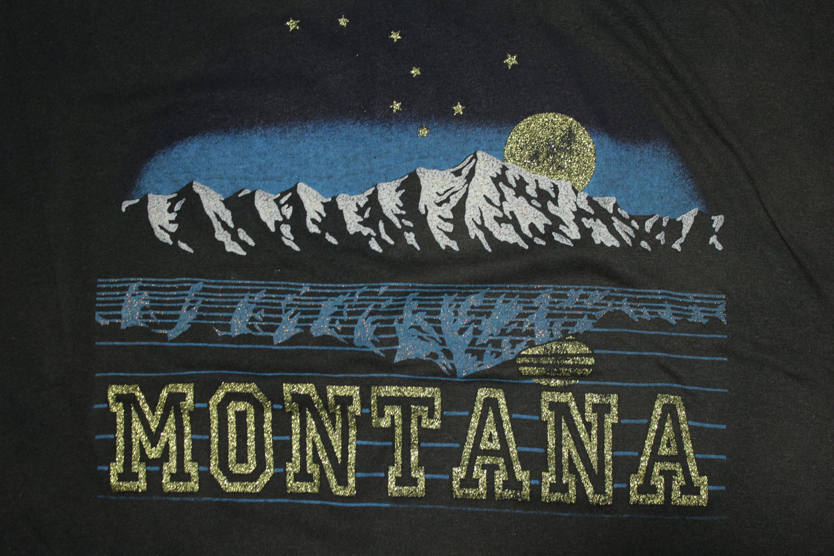 Montana Gold Sparkle Vintage 80s Mountain Range USA Tourist T-Shirt