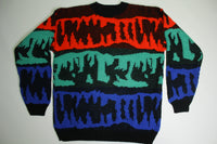 No Way Vintage 80's Tri Color Striped Abstract Acrylic Sweater