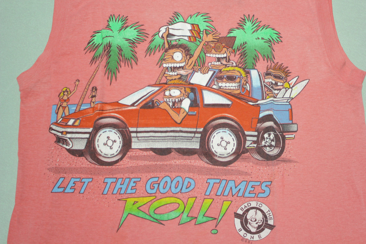 Let The Good Times Roll Vintage SSI Bad To The Bone 80's Muscle Beach T-Shirt
