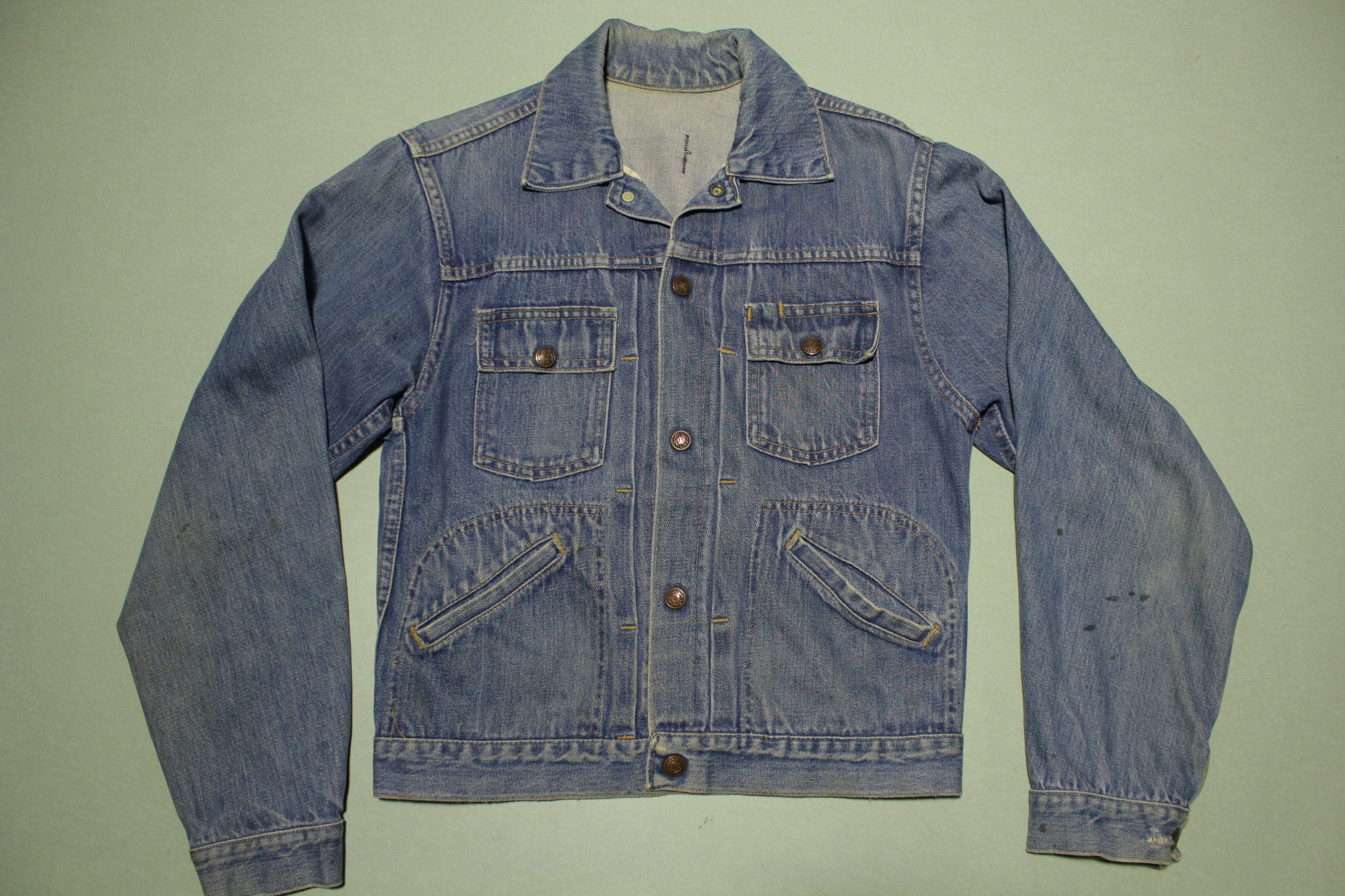 Sears Roebucks Vintage 1950's Selvedge Pleated Denim Jean Jacket