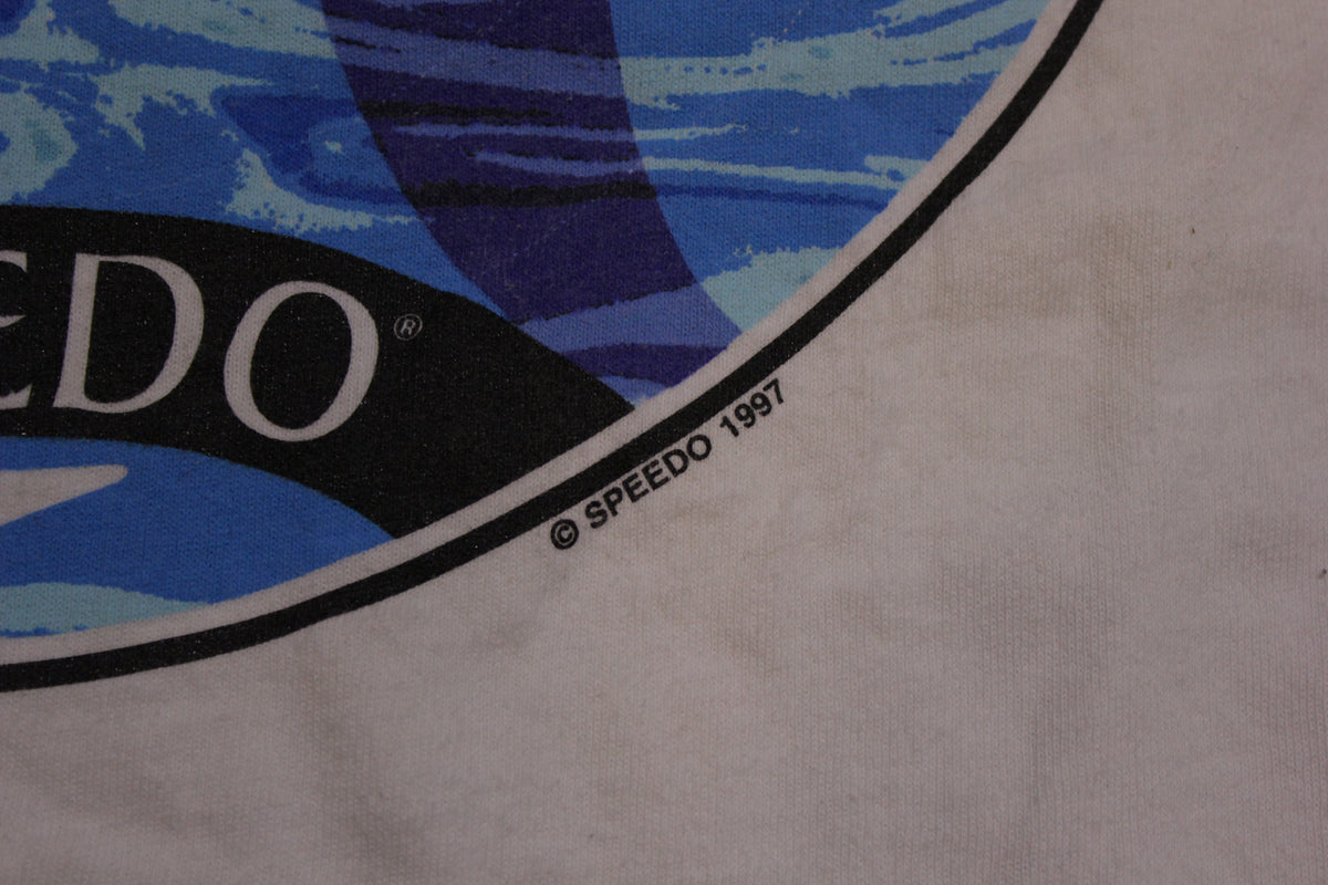 Speedo 1997 Logo Front Back H20 Saltwater Freshwater 90s Vintage Crew Neck T-Shirt