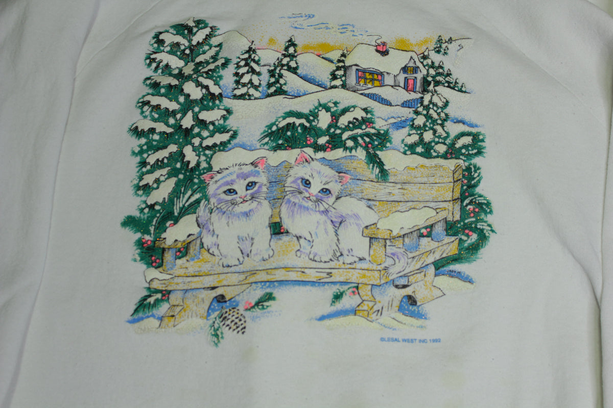 Happy Cats Vintage 90's Winter Scene Grandmas Favorite Crewneck Sweatshirt