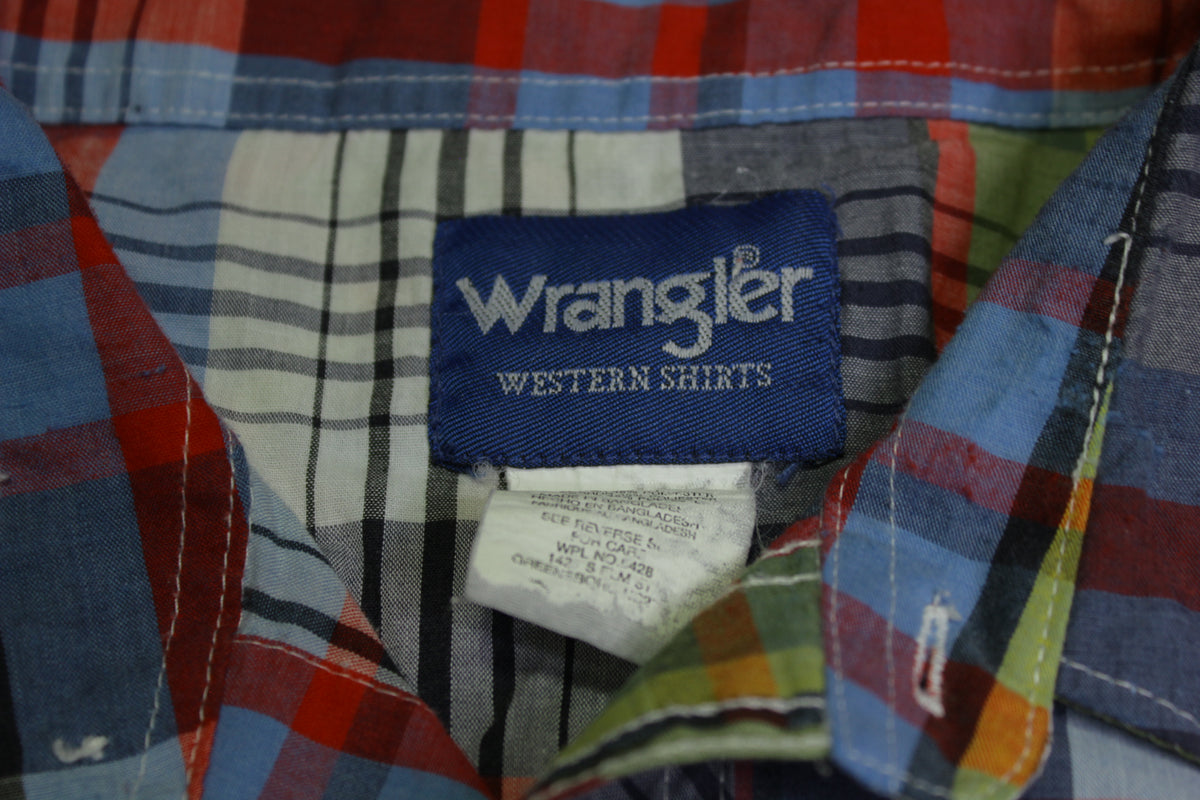 Wrangler Plaid Pearl Snap Button Up Vintage 90's Short Sleeve Western Cowboy Shirt