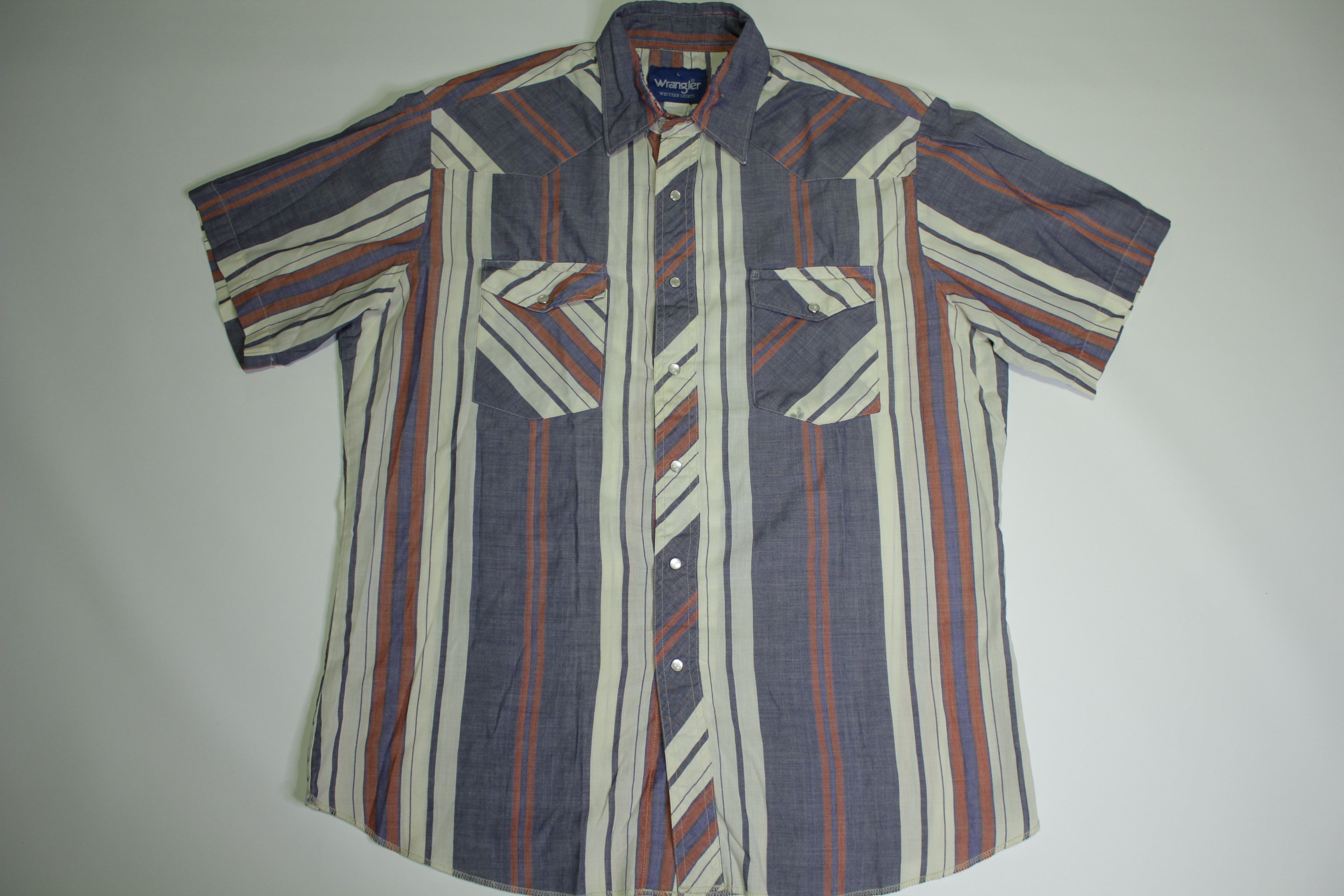 Vintage Wrangler Pearl Snap Shirt Men's L Short Sleeve Blue Plaid Western  Wear