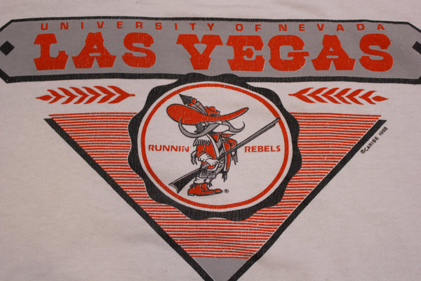 University of Nevada Las Vegas Color Block Runnin Rebels 1988 Made in USA Fifty-Fifty Caribe 80s Vintage Crew Neck Sweatshirt