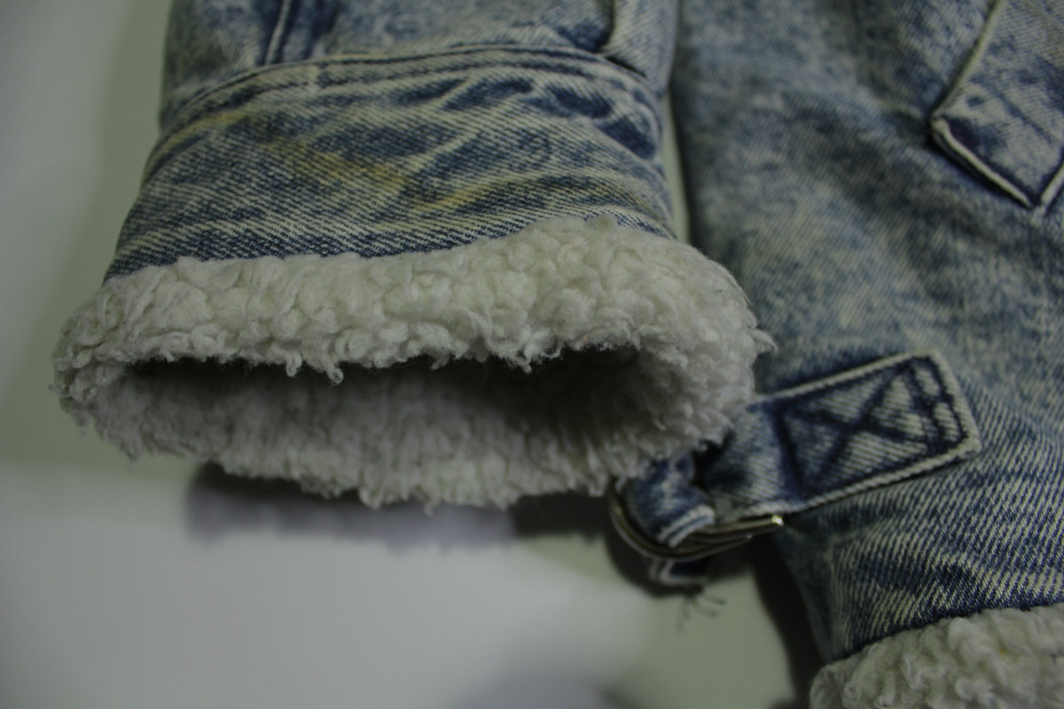 Levis RARE Buckle Collar San Francisco Sherpa Lined Acid Washed 80's Denim Jean Jacket