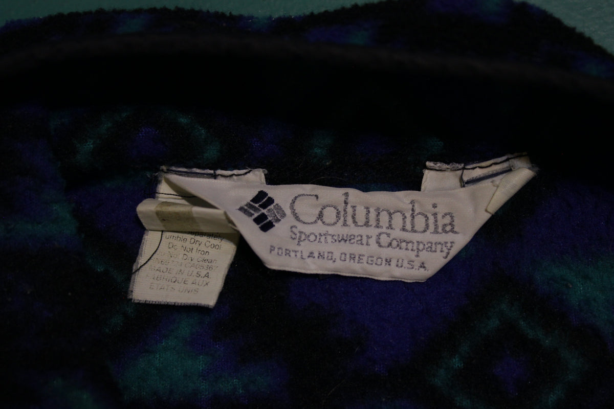 Columbia Sportswear Fleece 90's Mens Aztec Southwestern Blue Green Jacket Zip Up