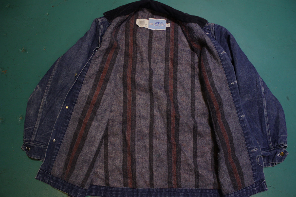 Sears 70s Work Leisure Barn Field Chore Prison Coat Blanket Lined Denim Vtg Jacket
