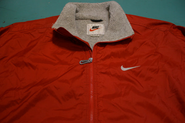 Nike 90's Swoosh Vintage Fleece Lined Windbreaker Red Bomber Jacket 1990's