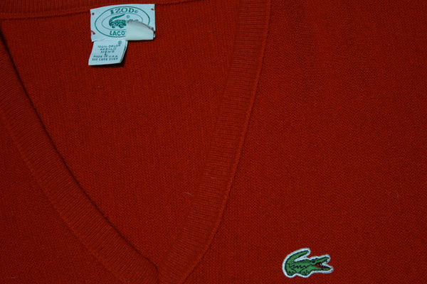 Izod Lacoste Alligator Vintage Fire Engine Red V-Neck Sweater