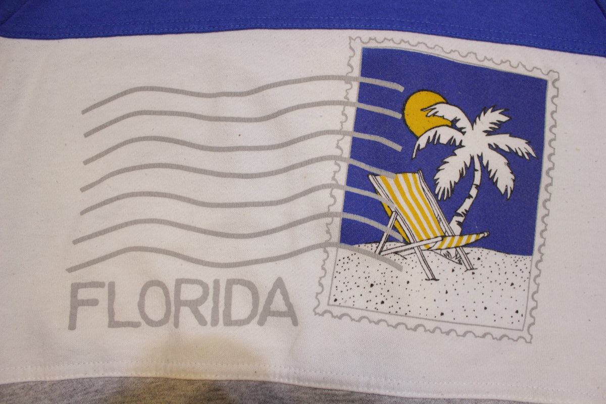 Florida Miami Beach Tourist Postage Stamp Striped 80's Vintage Sweatshirt